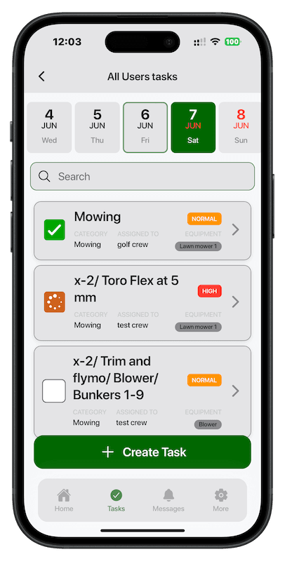 Golf Manager App Tasks