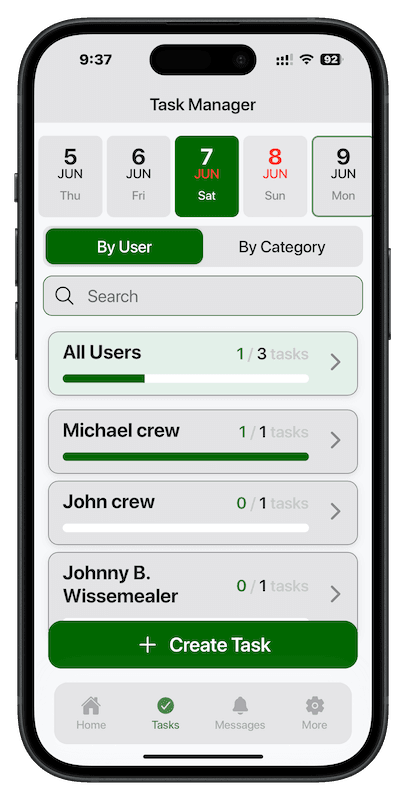 Golf Manager App Tasks