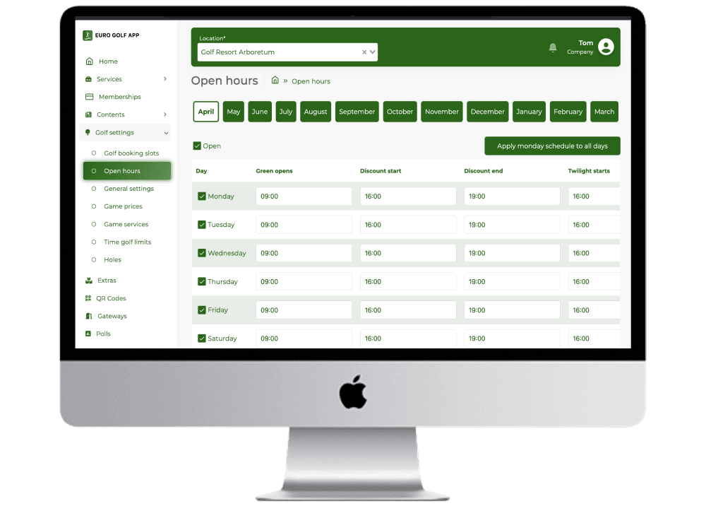 Golf Manager Portal timeframes