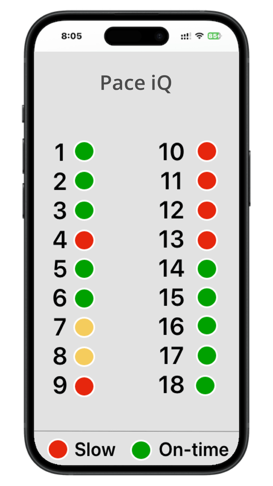 Golf Manager App - no-map Fleet Tempo view