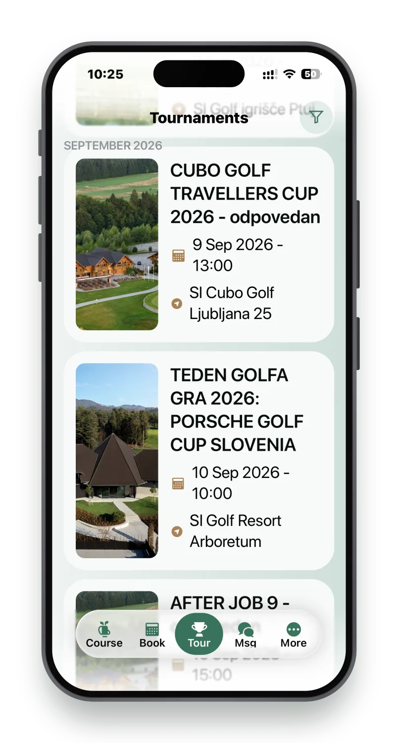 Signing up for a tournament in one tap in The Golf App